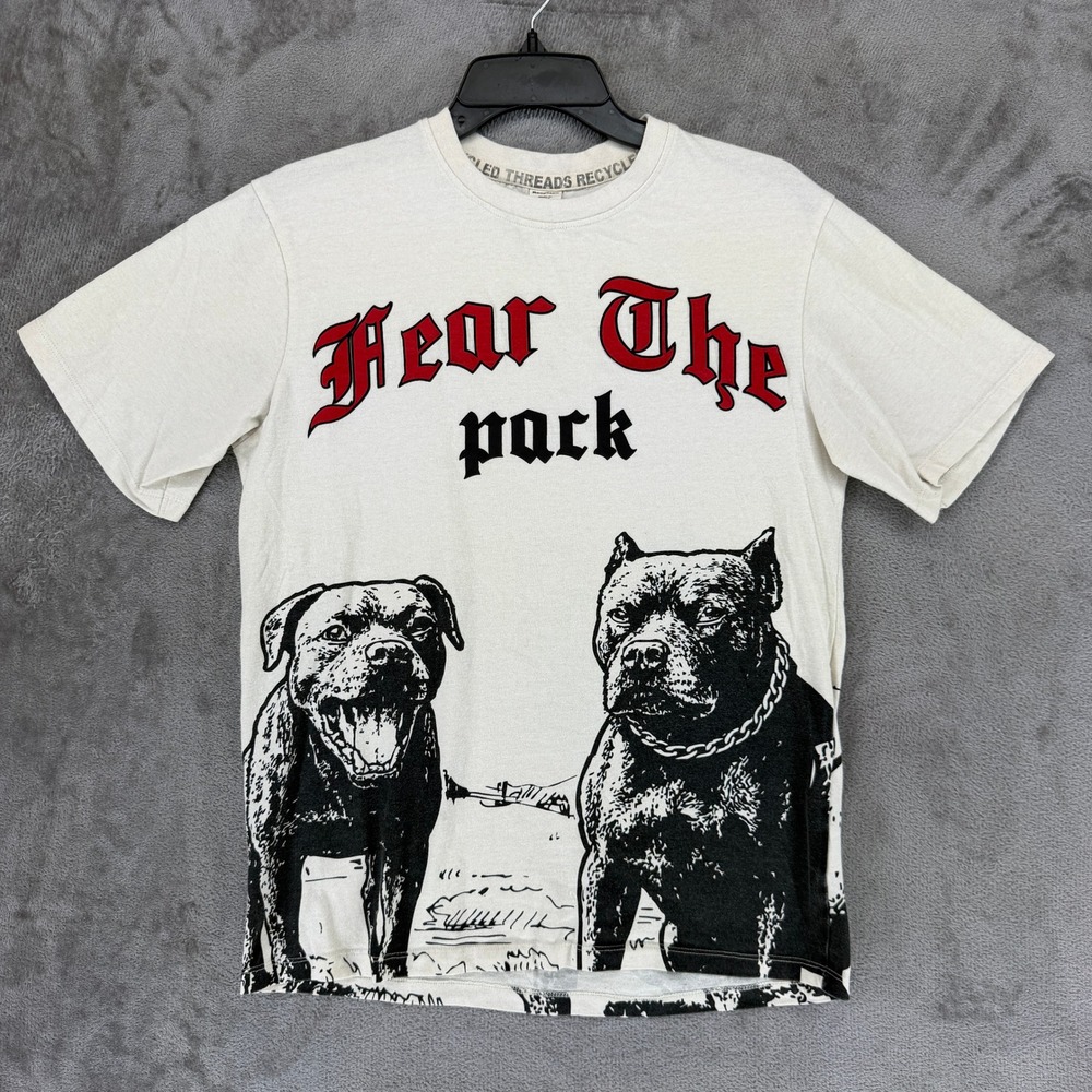 Recycled Threads T-Shirt Mens M White Fear The Pack Pitbull Graphic ZC031285634